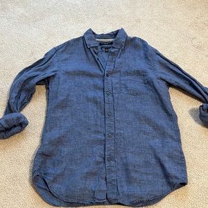 100 percent linen blue button up blouse